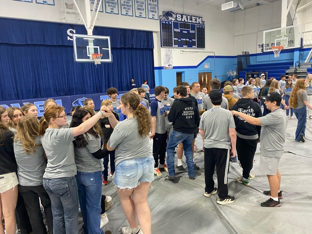 A group of students working together in a game. 