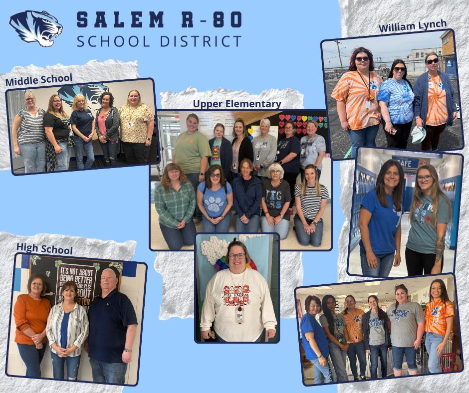 The Salem R-80 School District recognizes paraprofessional appreciation day by taking pictures of the paraprofessionals within the district. Each building has pictures of their paras as follows - Middle School: Candi Mathes, Lynn Mast, Deborah Dawson, Kim Warden, Janice Griffith  High School: Jackie Ard, Dana Connell, Allen Kimrey  Upper Elementary: Codee Sagdalen, Macie Strange, Shawna Hargis, Lynette Happel, Christine Smith, Denise Freeman, Kelly Tinker, Debra Heck, Sarah Montoya, Donna Hoyt, Amber Price, Heather Whitlock  William Lynch: Mystee Swank, Jenny Stark, Mandi Lucas,  Julie Hatridge, Tarah Lapointe, Radene Callicut, Marissa May, Natalee Westerman, Angel Hunter, Sarah Yates, Sara Wells