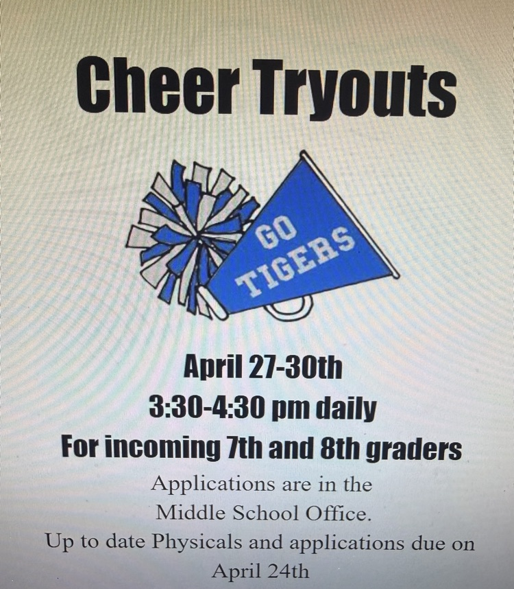 We need Salem R80 Middle School cheerleaders for the 26/27 school year! Tryouts are April 27-30th See the attached flyer!