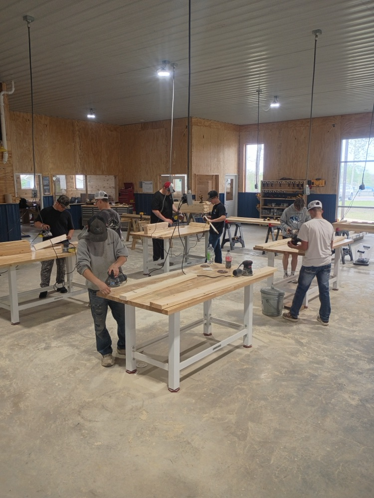 students building beds 
