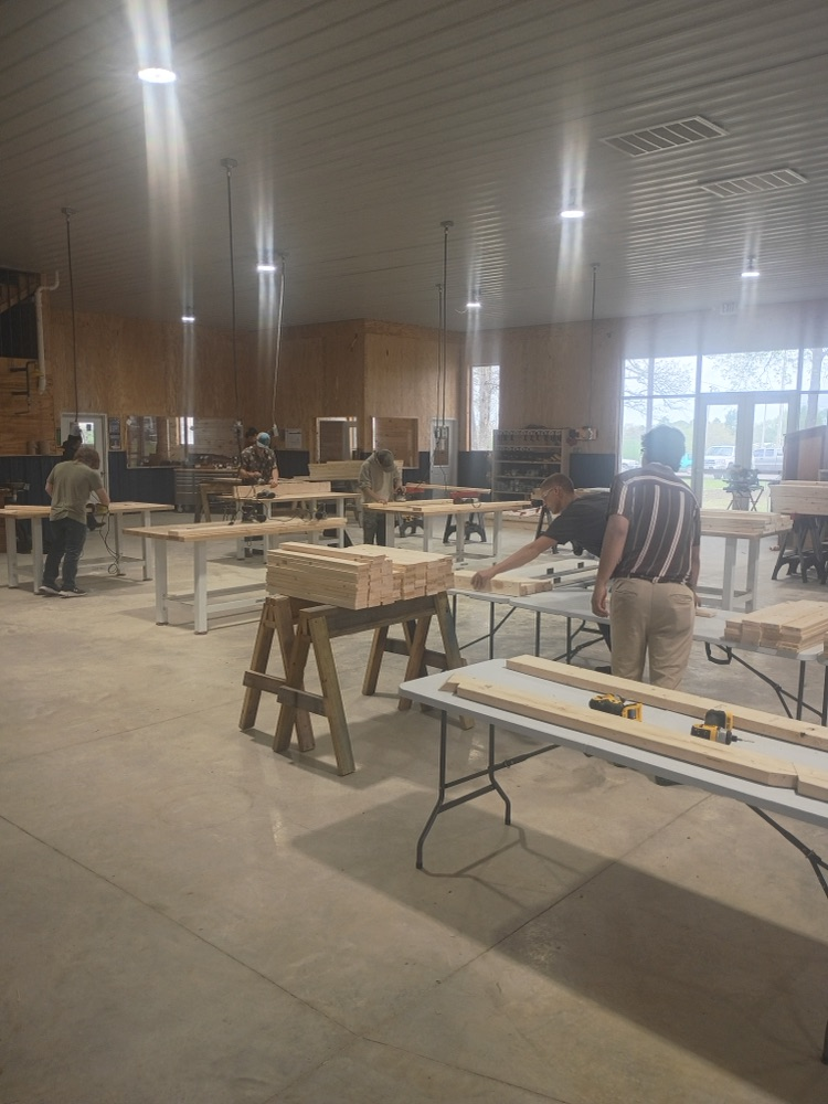 students building beds 