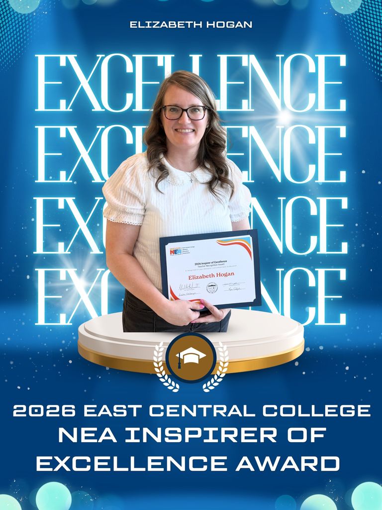 Elizabeth Hogan holds her NEA Inspirer of Excellence Award certificate.