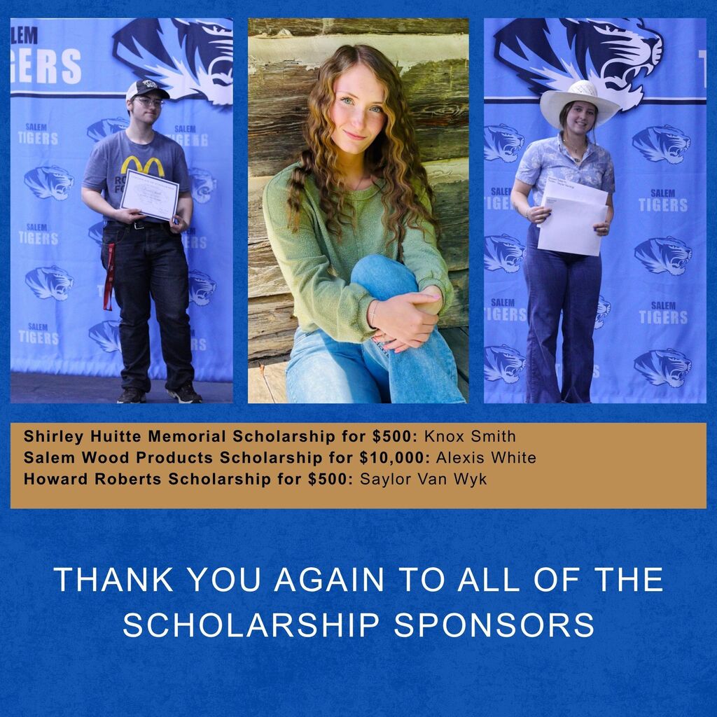 Pictures of the following recipients: Shirley Huitte Memorial Scholarship for $500: Knox Smith Salem Wood Products Scholarship for $10,000: Alexis White Howard Roberts Scholarship for $500: Saylor Van Wyk