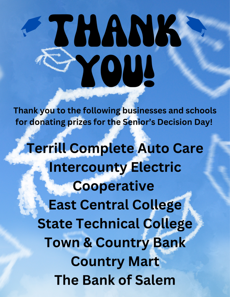 A Thank You Flyer for business that donated prizes for Decision Day