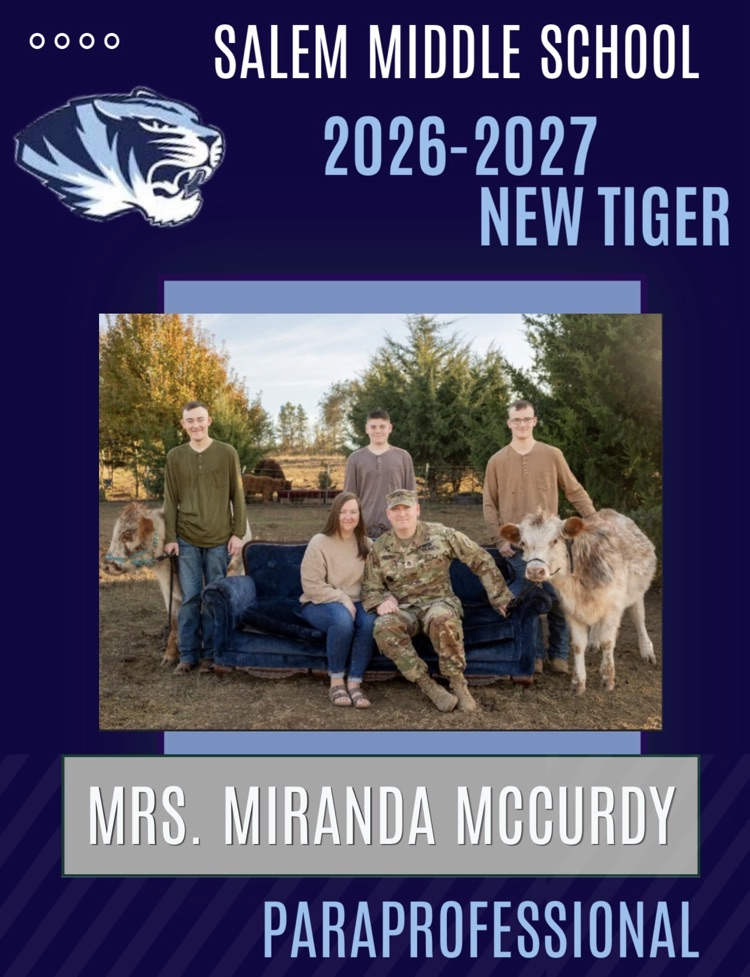 Salem R80 Middle School is excited to welcome Mrs. Miranda McCurdy to our Tiger family in August! Welcome to our team!