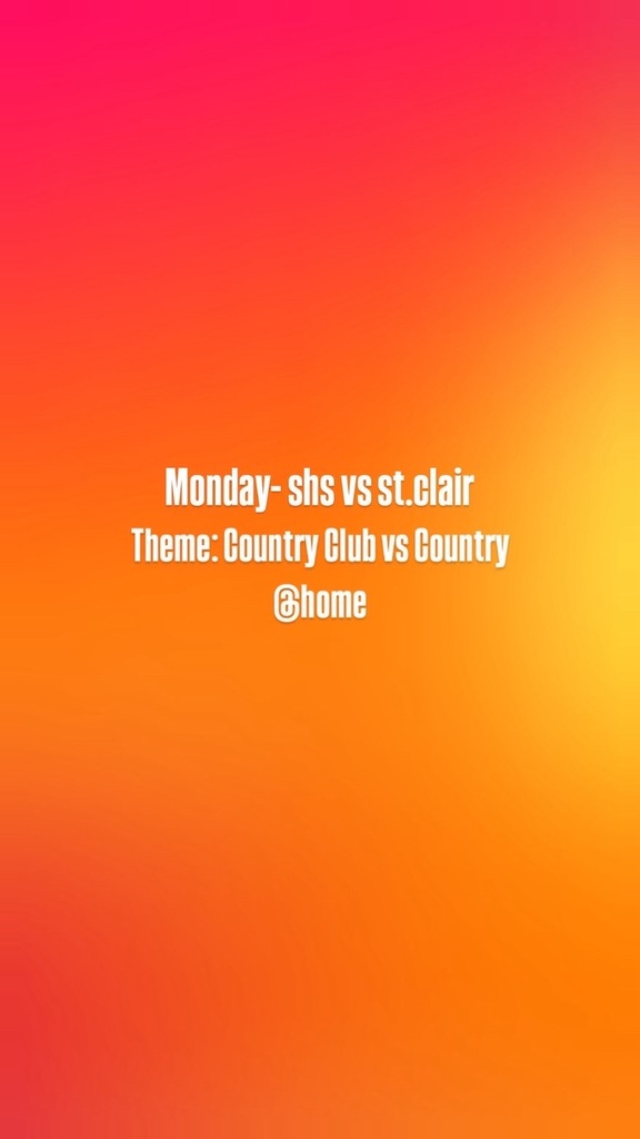 The post invites students to help fill the stands for tonight's volleyball game against St. Clair. The theme for the student section is Country Club or Country.
