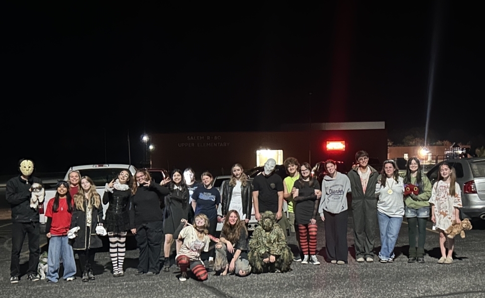 Actors and volunteers posing after the Haunted Trail