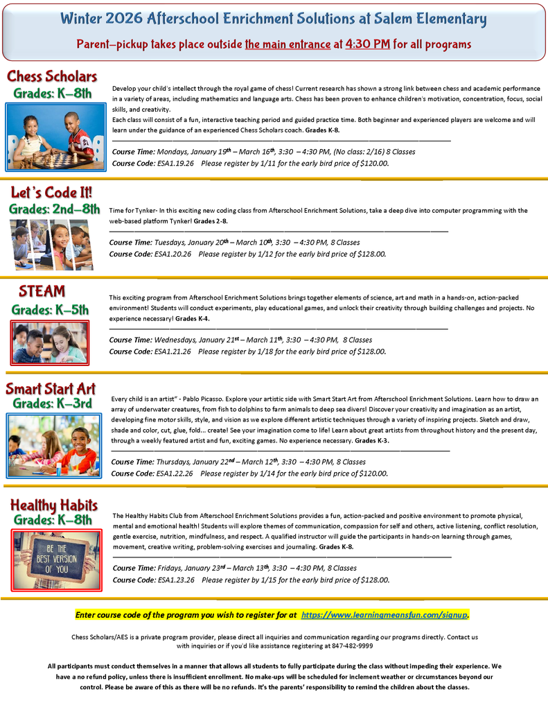 Flyer for winter club opportunities.  informaiton also in the link