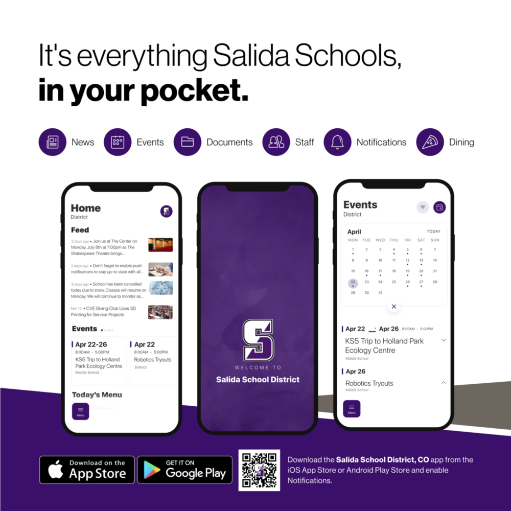 A picture describing the features of the Salida Schools App