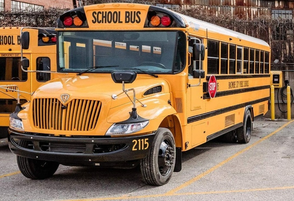Electric School Bus at Charging Station