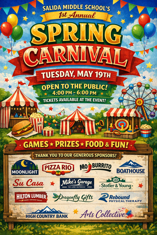 SMS Spring Carnival Flyer: Friday, May 1st from 1:00-4:00 PM on the middle school field.