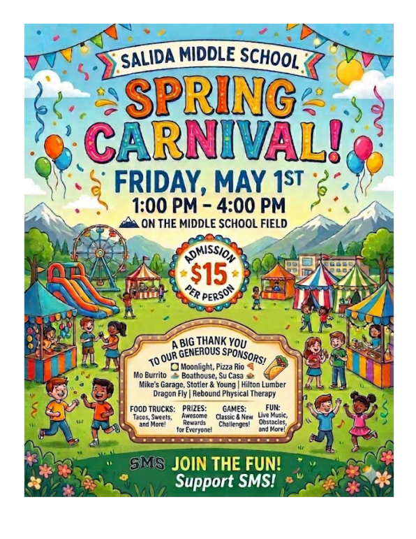 SMS Spring Carnival Flyer: Friday, May 1st from 1:00-4:00 PM on the middle school field.
