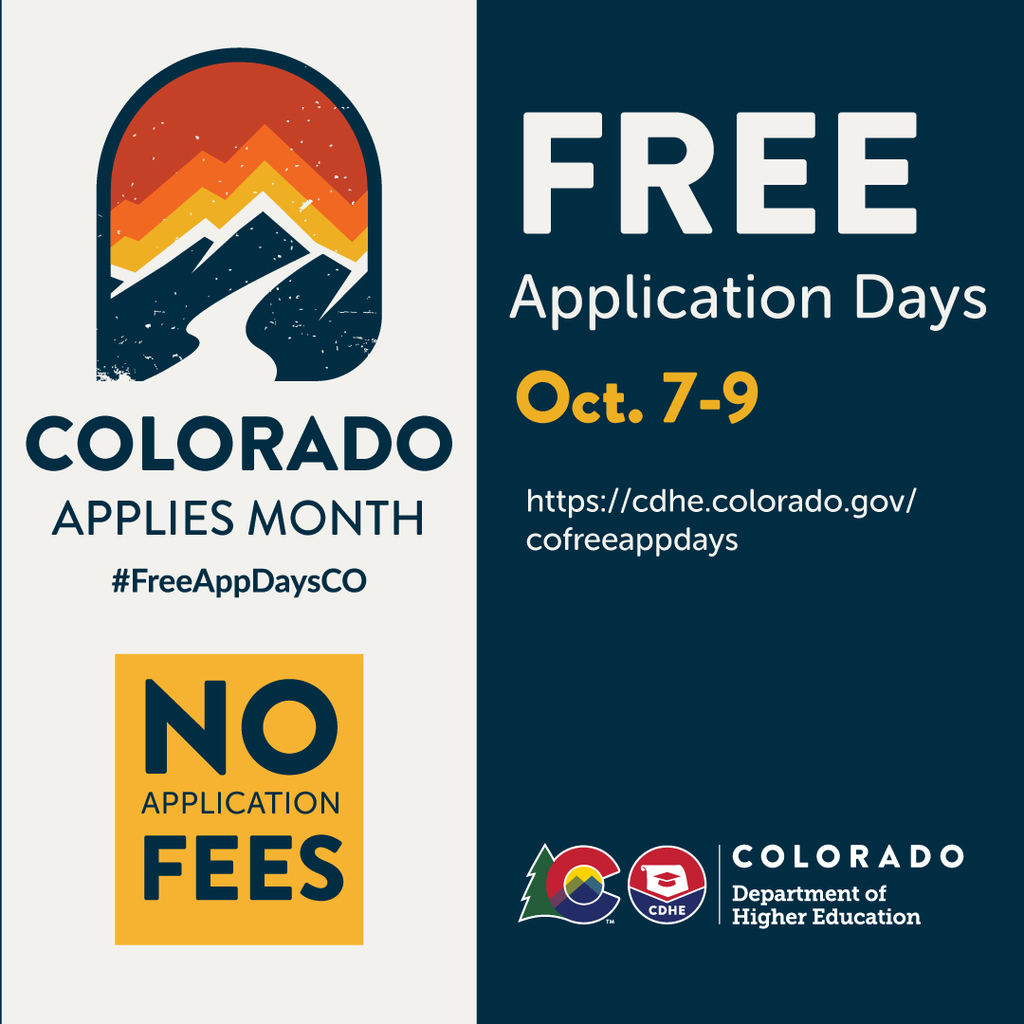 Colorado Free Applications Days flyer - October 7-9, 2025 - No application Fees