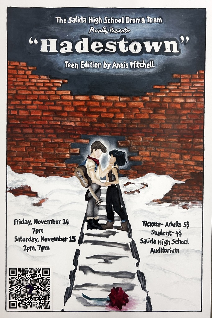 Poster for Hadestown Teen Edition - presented by the SHS Drama Team on November 14 at 7pm and November 15 at 2pm and 7pm