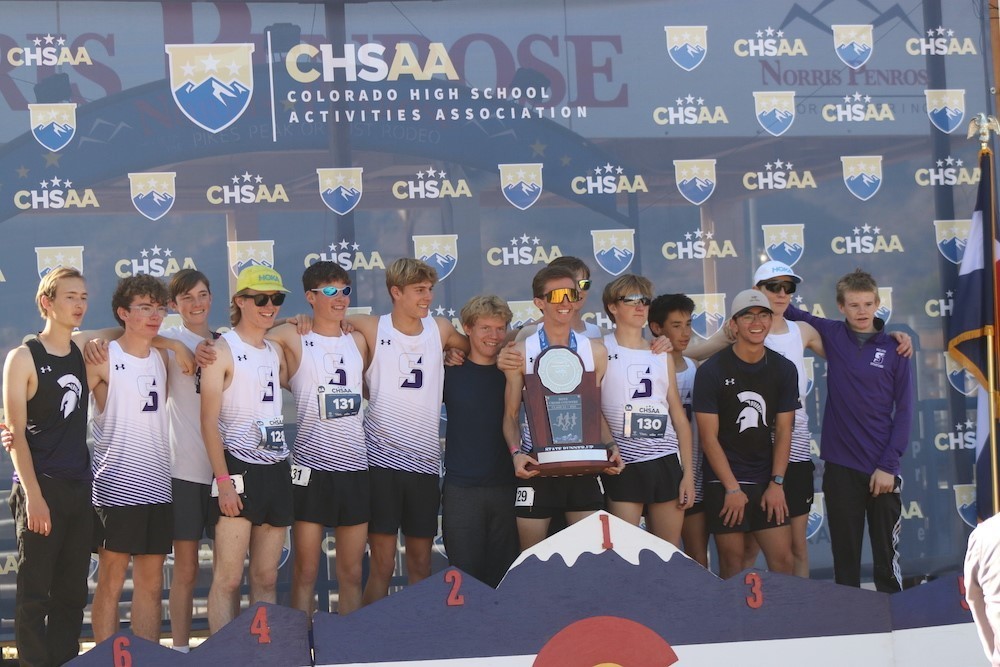 Team photo of the 2025 Salida Spartans Boys Cross Country team - with their 2025 Reserve State Championship Photo