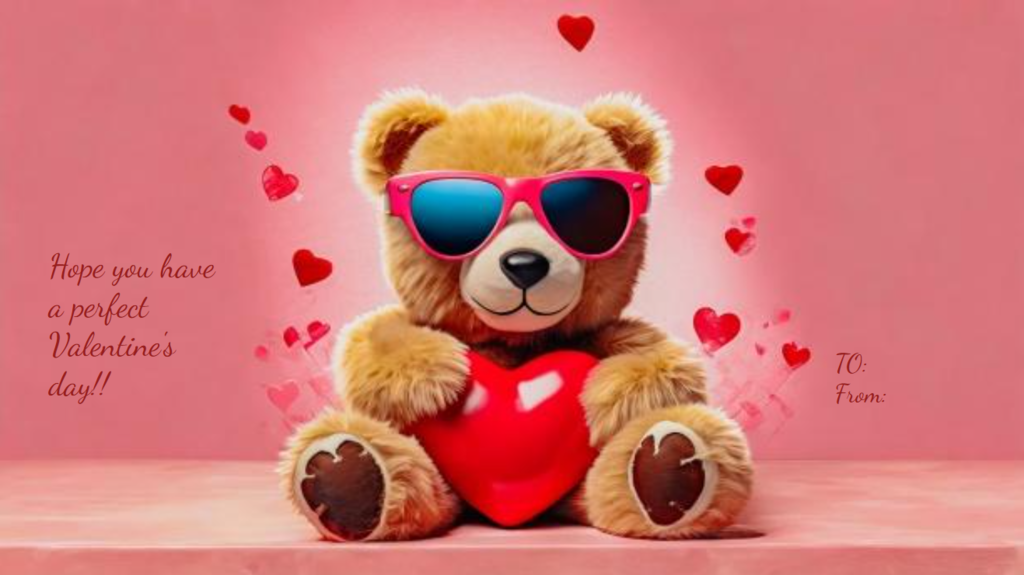 Valentine's Gram with teddy bear and heart