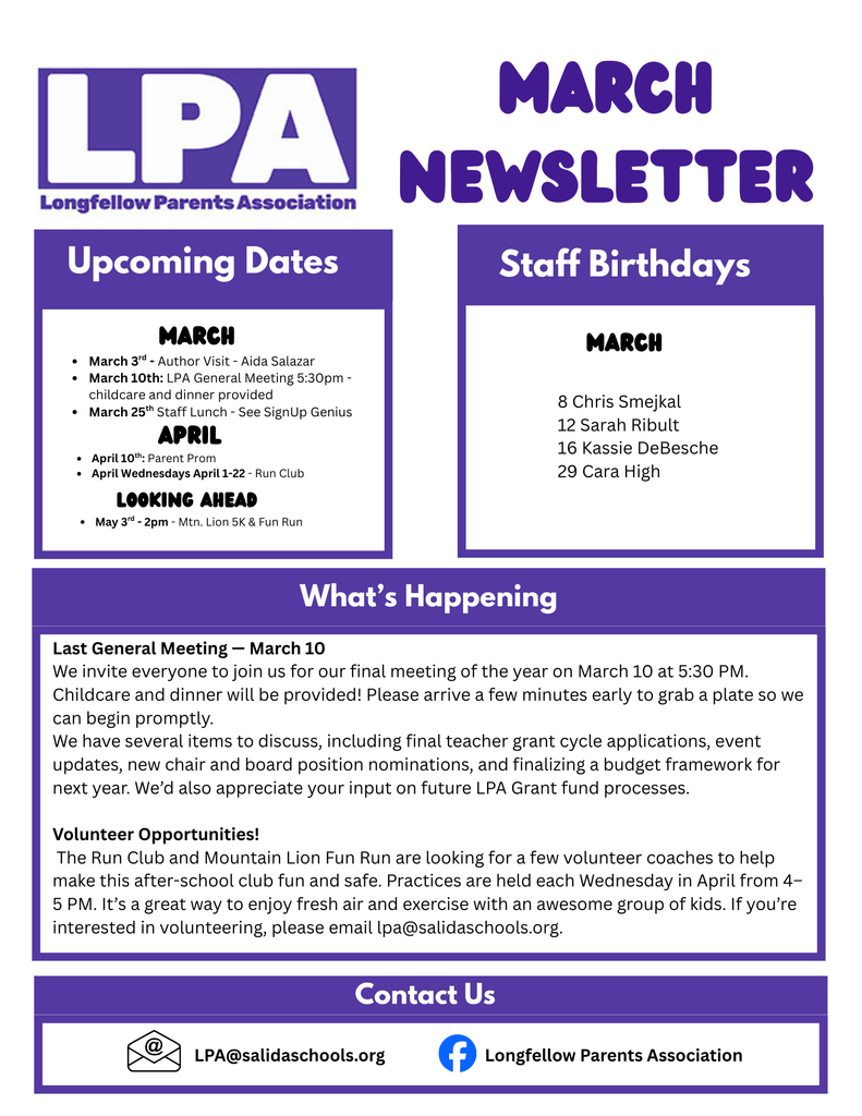 LPA publishes a monthly newsletter which we send out with Mr. Scheffel's weekly letter.