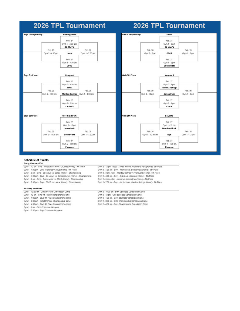 Bracket for the 2026 TriPeaks League Tournament boys and girls' basketball