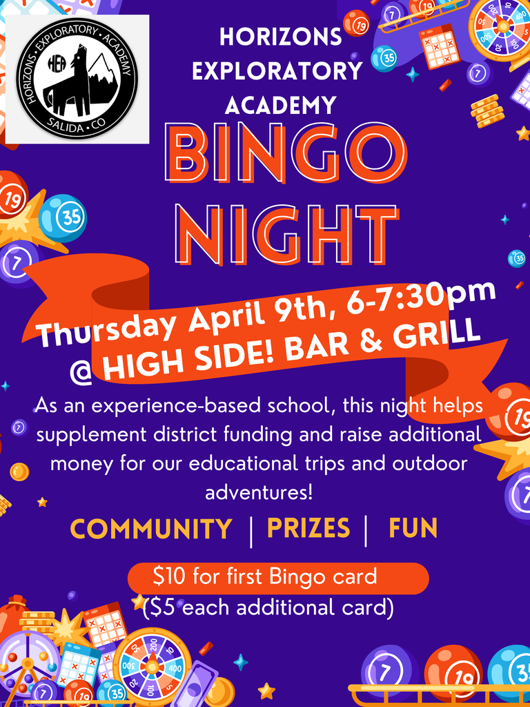 Flyer for HEA Bingo Night Fundraiser on Thursday, April 9, 2026 from 6-7:30 pm at HighSide Bar and Grill