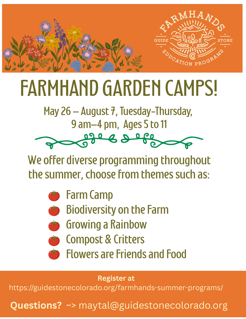 Flyer for Guidestone's Farmhand Garden Camps