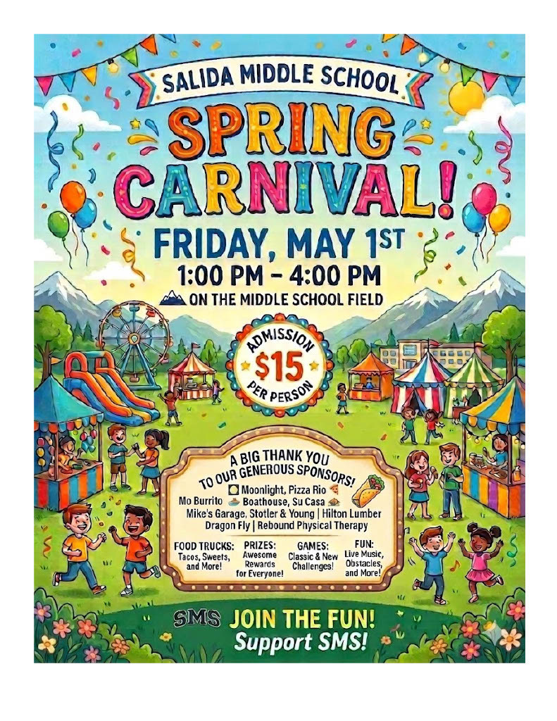 Flyer for SMS Spring Carnival on Friday May 1st, 2026