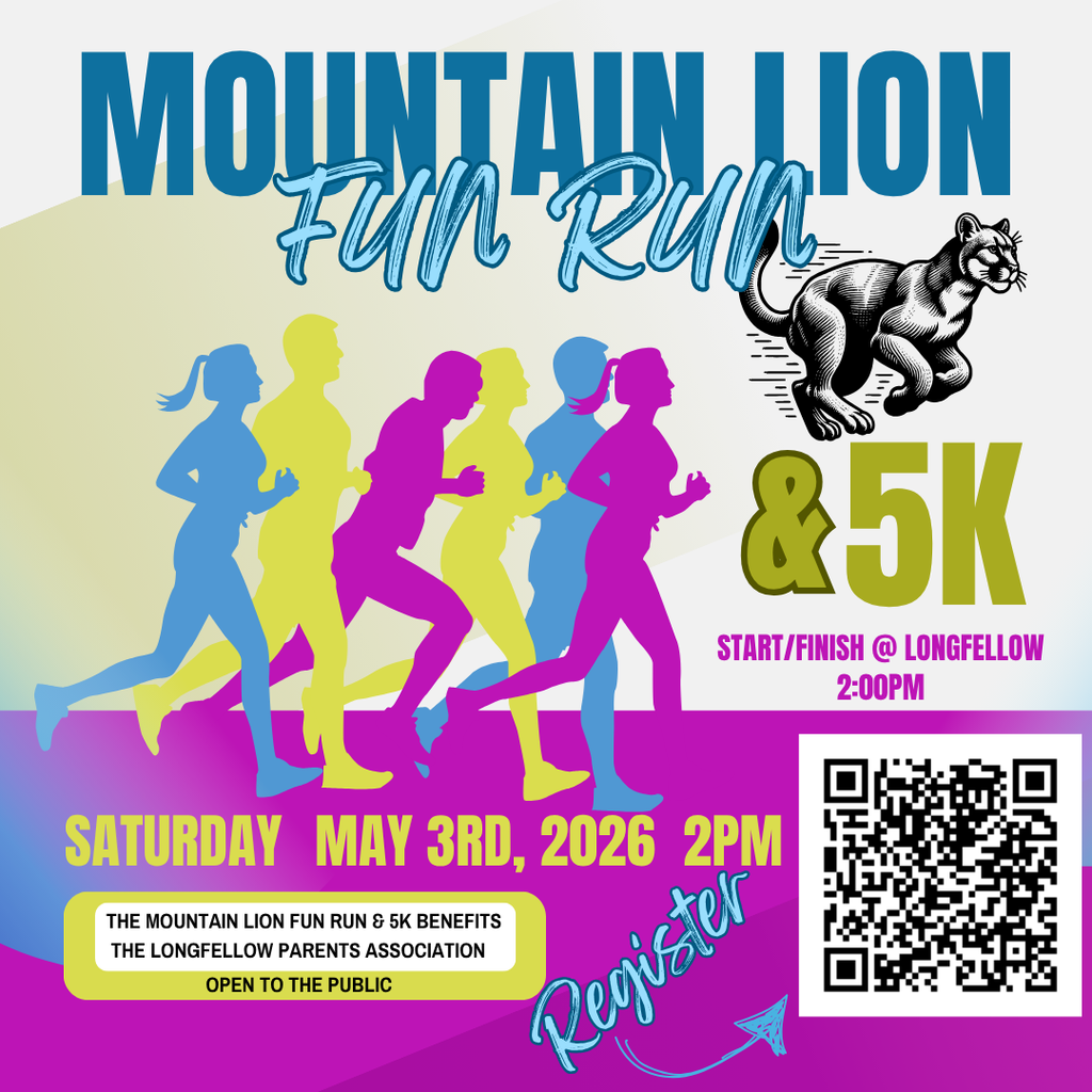 Flyer for the Mountain Lion Fun Run event with a QR code to register
