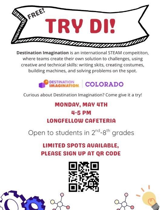 Flyer for the Destination Imagination event happening at Longfellow