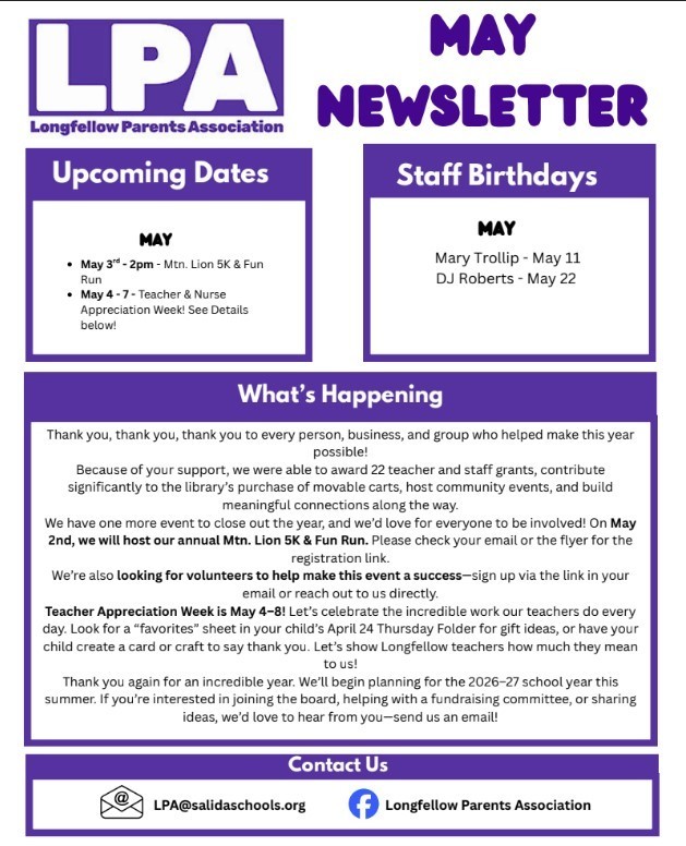 Flyer for LPA's May Newsletter