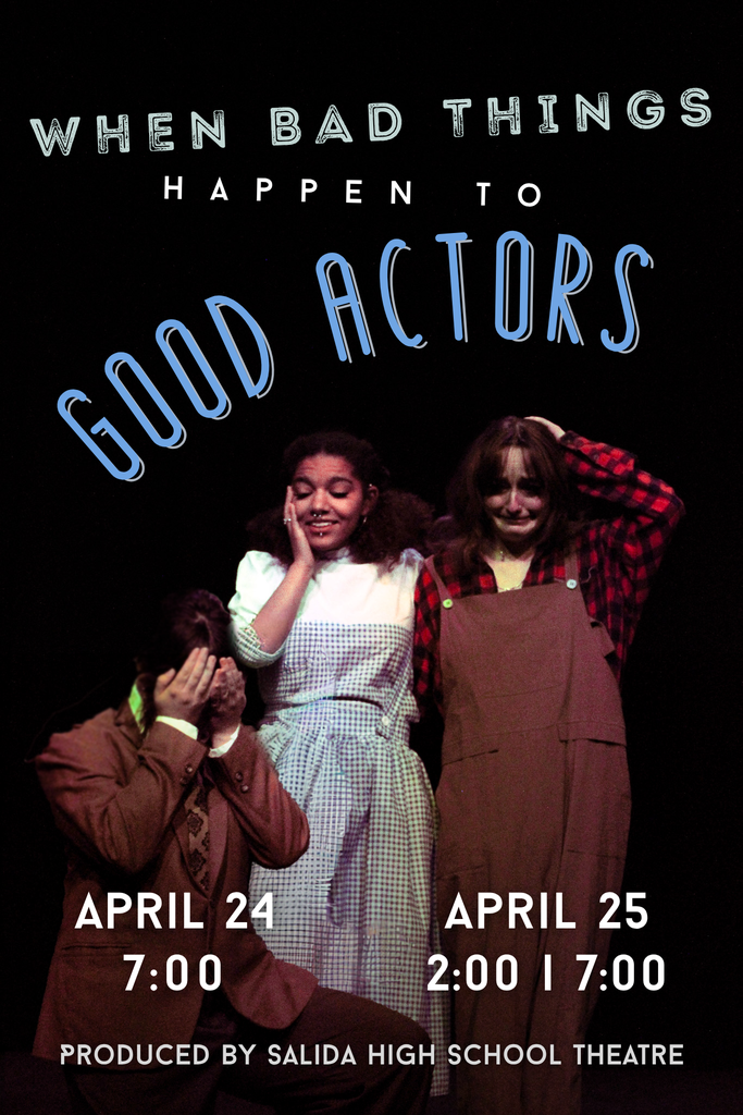 Picture of three SHS actors on stage for When Bad Things Happen to Good Actors