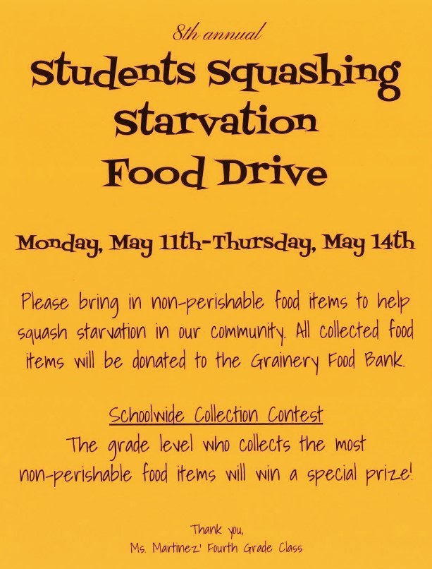 Students Squashing Starvation Food Drive Flyer