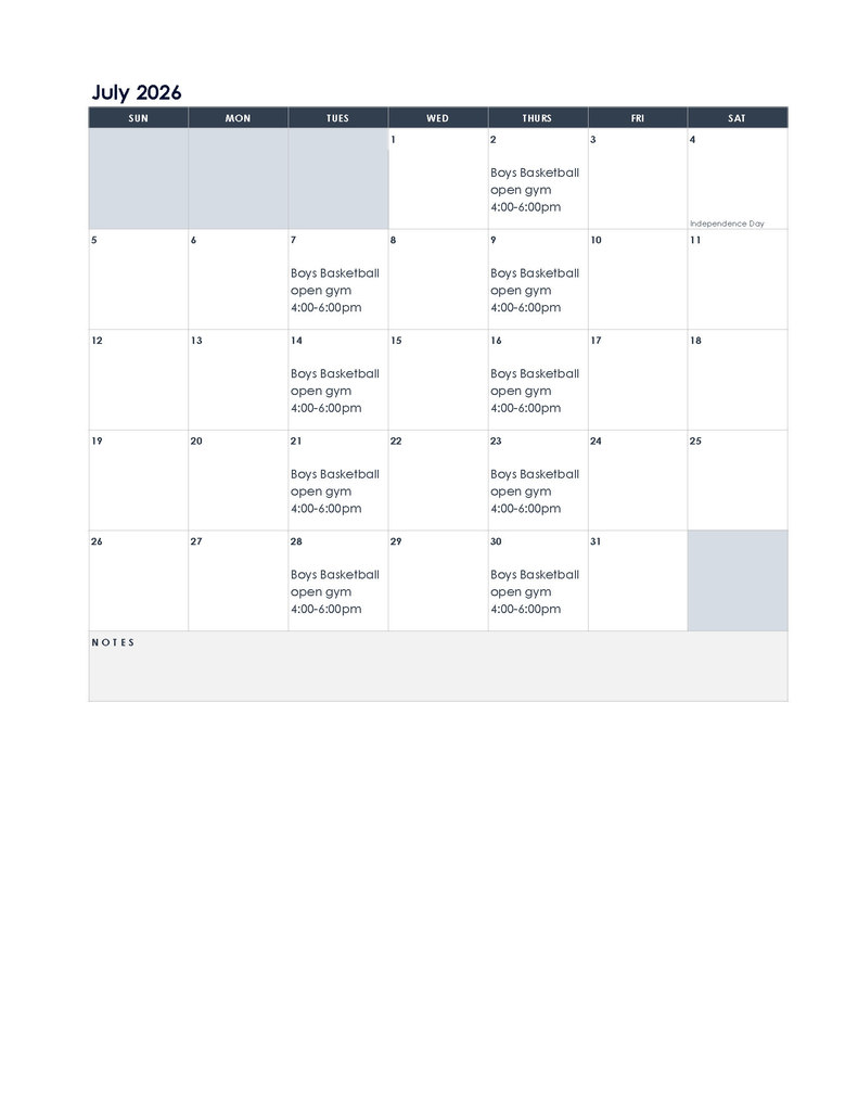 Calendar images for SHS Boys Basketball summer 2026 open gyms
