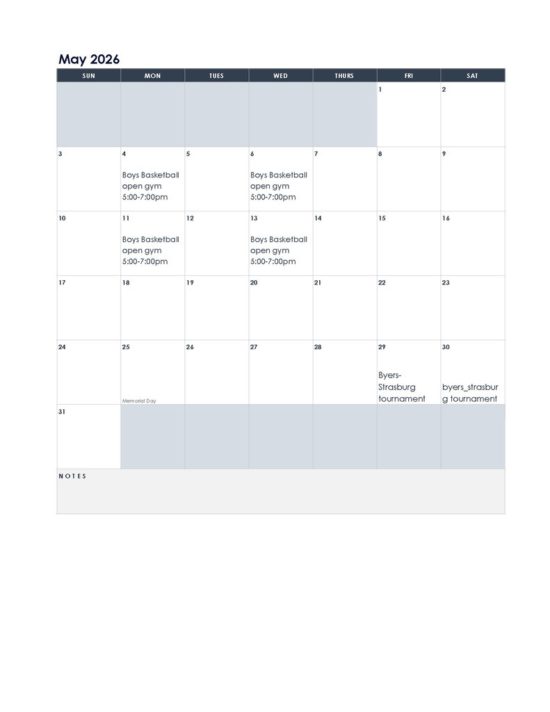 Calendar images for SHS Boys Basketball summer 2026 open gyms
