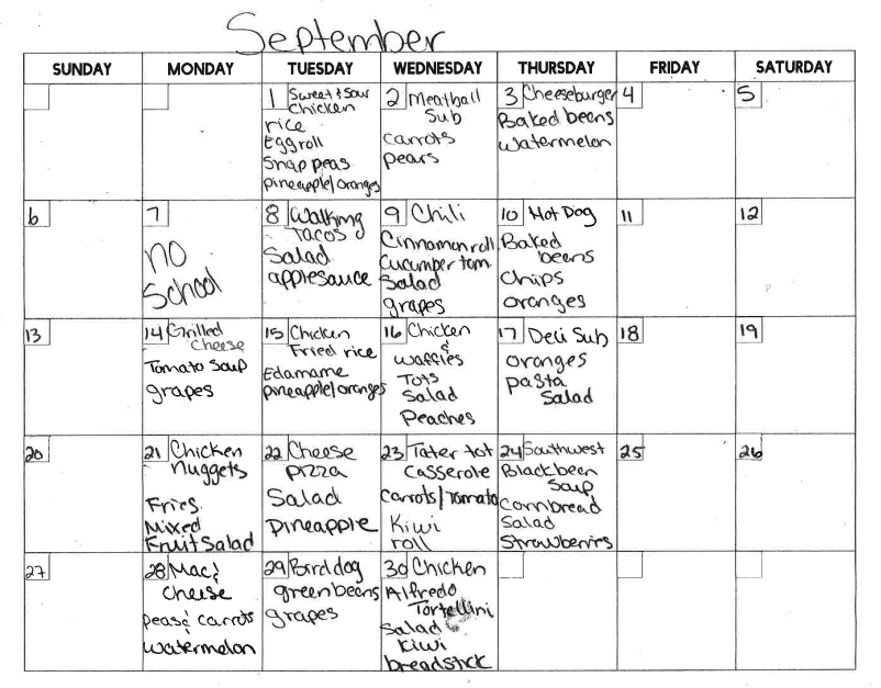 September's Menu