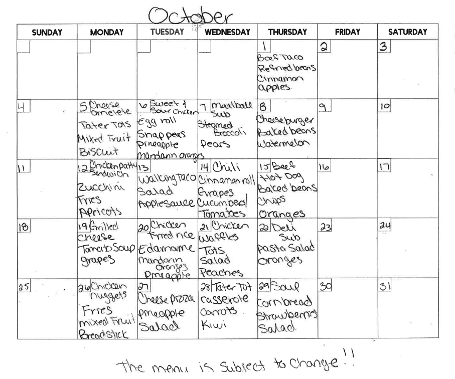 october lunch menu