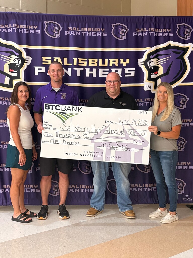 BTC Bank matched the Salisbury Booster club donation of $1,000 towards the purchase of 35 new chairs for the basketball court.