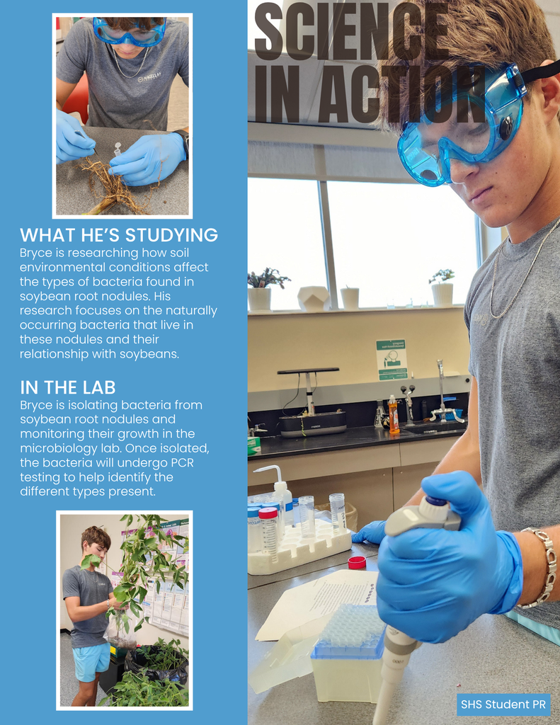 Salisbury student Bryce Manson works on his biology experiment. Bryce is isolating bacteria from soybean root nodules and monitoring their growth.