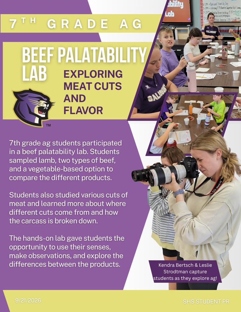 7th grade students taking part in a beef tasting lab while yearbook students capture photos of the activity.