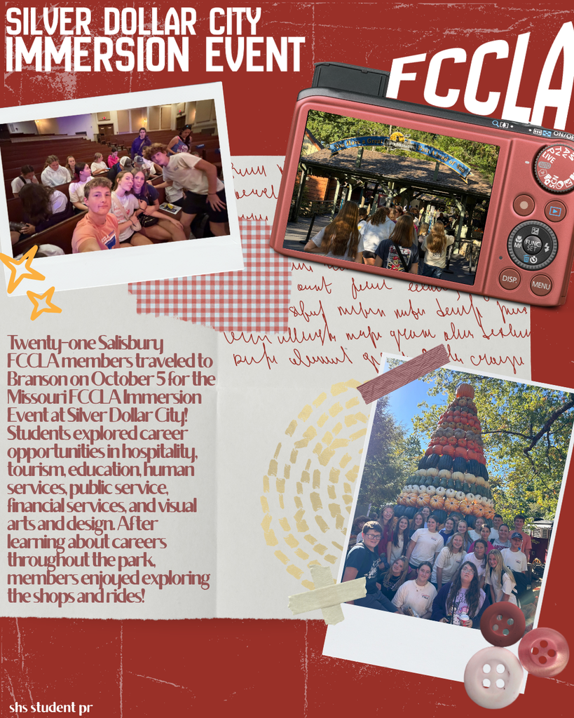 FCCLA students attend immersion event at Silver Dollar City in Branson. Students explored careers in hospitality, education, tourism, human services, public service, financial service, and arts and design.