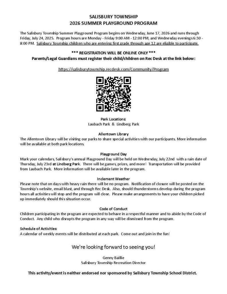 2026 Summer Park Playground Flyer