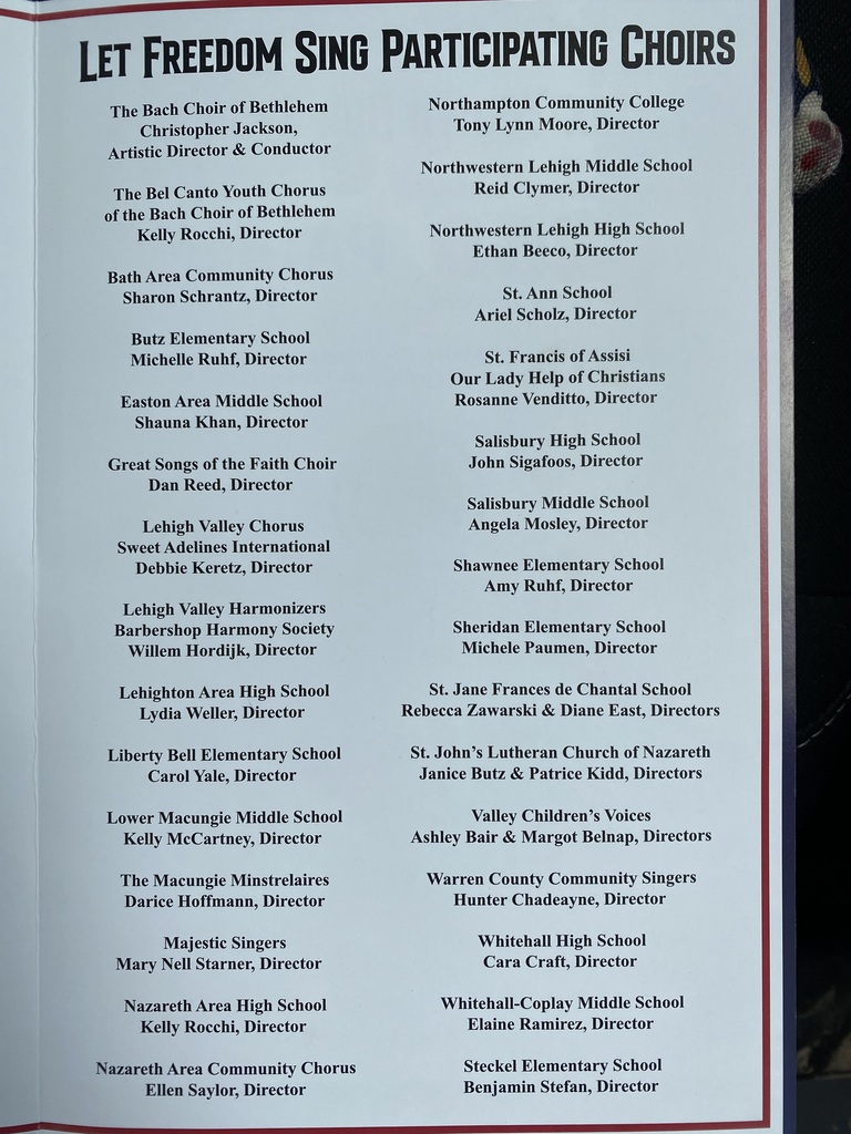 list of participating choirs at Let Freedom Sing 2026