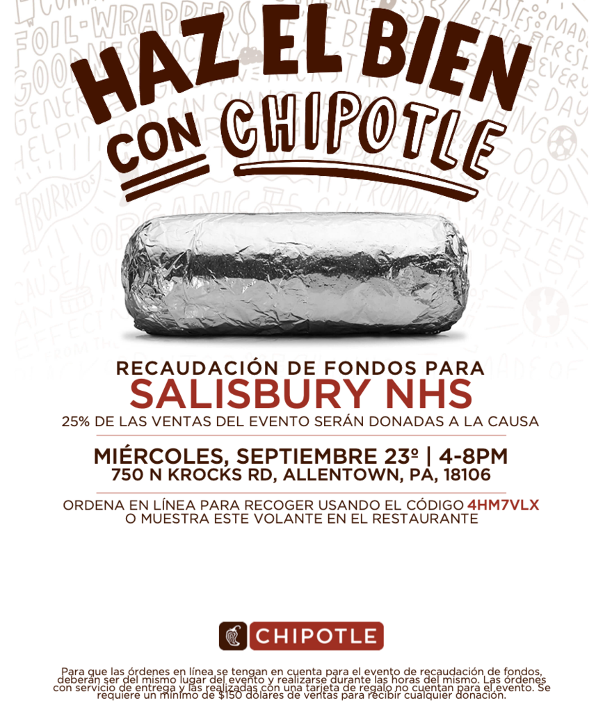 Spanish flyer for Chipotle fundraiser on Sept. 23