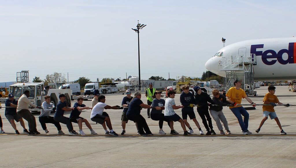 Falcons pulling plane