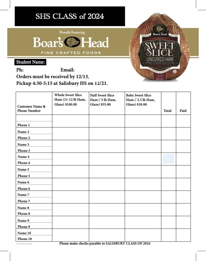 Holiday Ham order form due 12/13