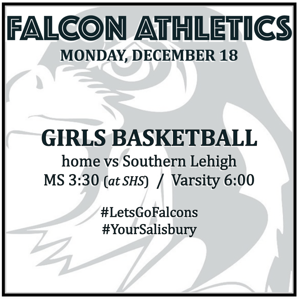 GIRLS BASKETBALL home vs Southern Lehigh: MS 3:30, Varsity 6:00.