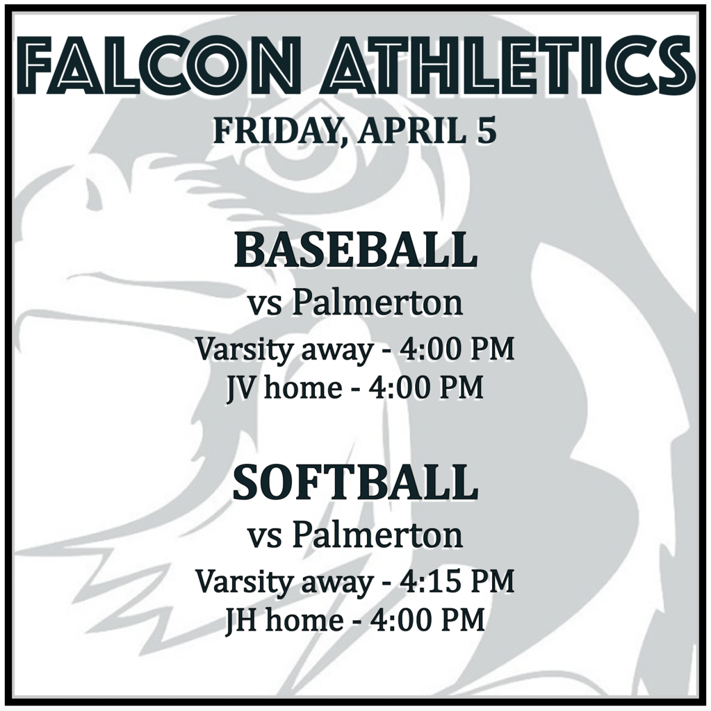 BASEBALL vs Palmerton: Varsity away 4:00, JV home 4:00. SOFTBALL vs Palmerton: Varsity away 4:15, JH home 4:00.