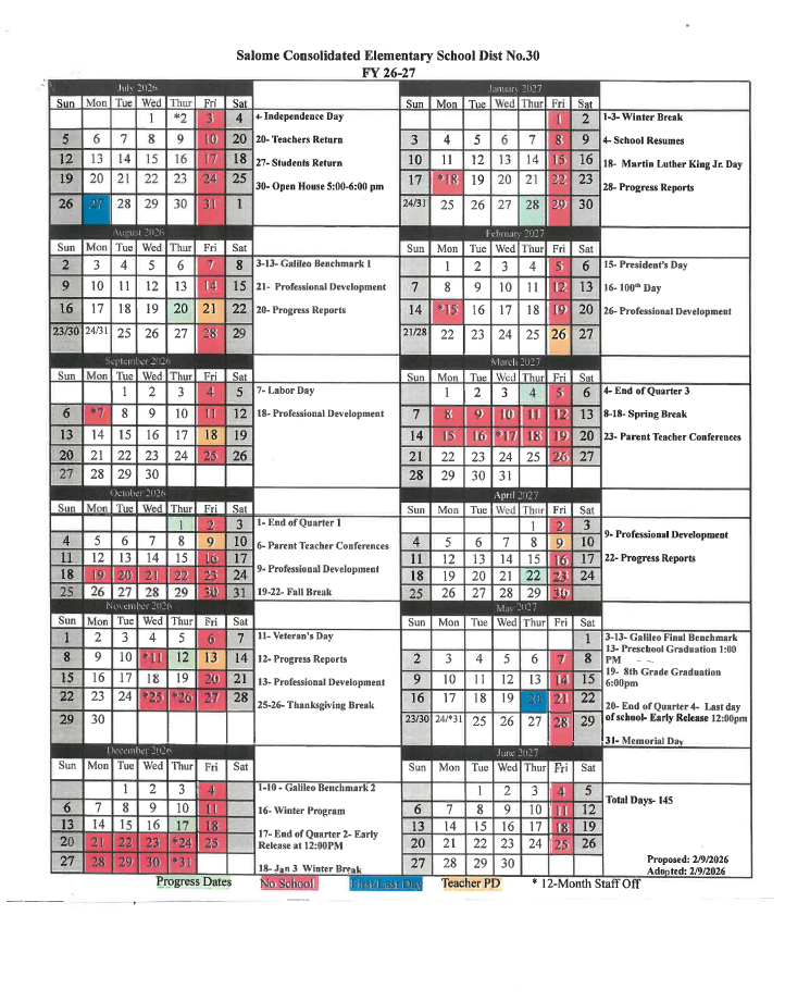 School year calendar with dates/events