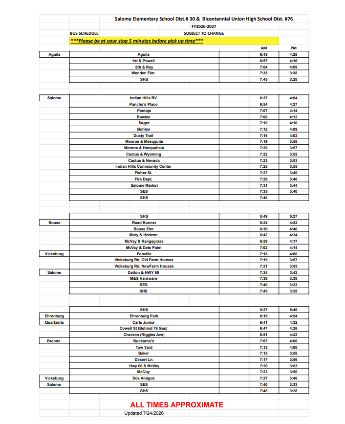 bus route schedules