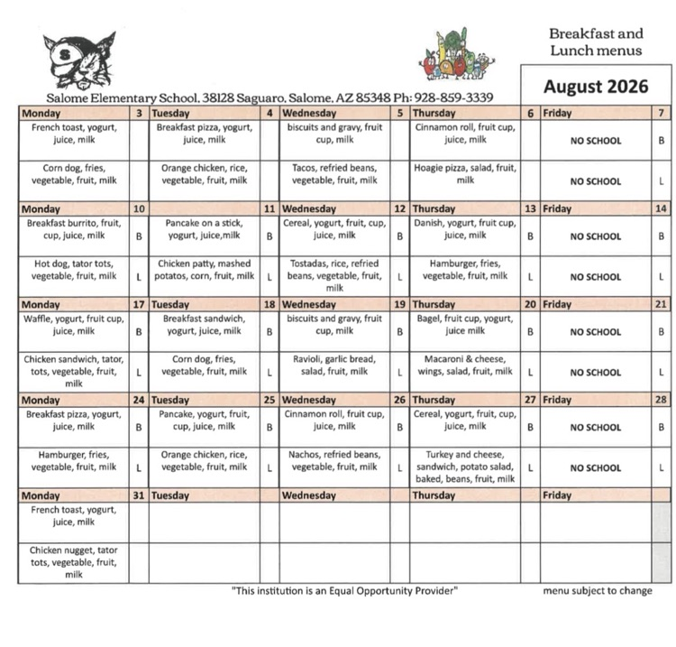 breakfast and lunch menus