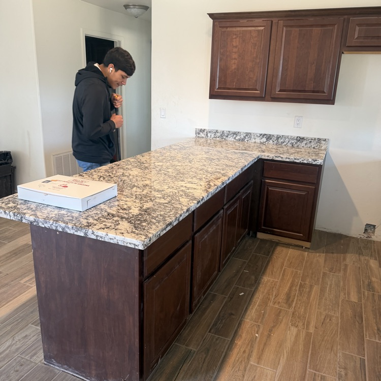 student and countertop