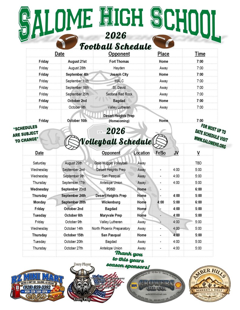 2026 FB & VB Schedule